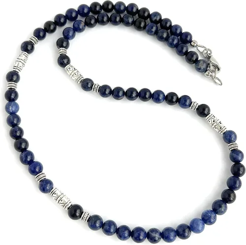 Vista 7 de Mami's Gem Studio Collar de cuentas para hombre, hecho a mano en Estados Unidos, piedras preciosas de 0.236 pulgadas y peltre estilo tribal
