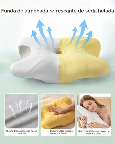 Vista 4 de Ergo - Almohada cervical para aliviar el dolor de cuello, espuma viscoelástica de doble altura Gris