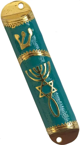 Vista 8 de Holy Land Market Sello Mesiánico - Funda para mezuzá de 4 pulgadas con pergamino incluido, mezuzá judía pequeña (negro - marco dorado)