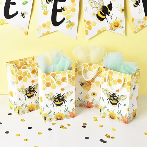 Vista 5 de WERNNSAI Paquete de 16 bolsas de regalo de abejas, suministros de fiesta de abejas, bolsas de recuerdo para niños y niñas, decoraciones
