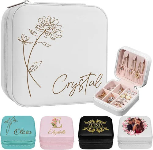 Vista 23 de Joyero de viaje personalizado para mujer, foto personalizada, nombre, logotipo, joyero, regalo de dama de honor, boda, cumpleaños