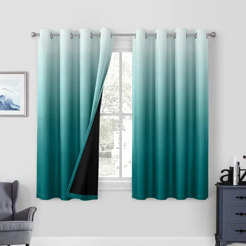 Vista 15 de HOMEIDEAS Cortinas negras 100% opacas degradadas, 52 pulgadas de ancho x 63 Negro