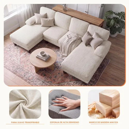 Vista 4 de JUMMICO Sofás Seccionales para Sala de Estar, Sofá en Forma de U con Tela de Chenilla, Sofá Moderno de 4 Asientos con Almohadas Removibles