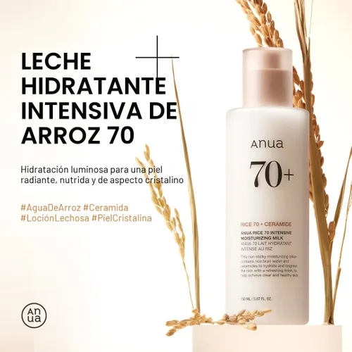 Vista 2 de ANUA Rice 70 Leche Hidratante Intensiva, Loción para Hidratación Profunda y Nutrición, Piel de Vidrio Luminosa, Agua de Arroz, Niacinamida