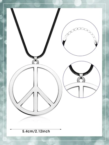 Vista 3 de Juego de accesorios de vestir hippie con gafas hippie y collar con signo de paz