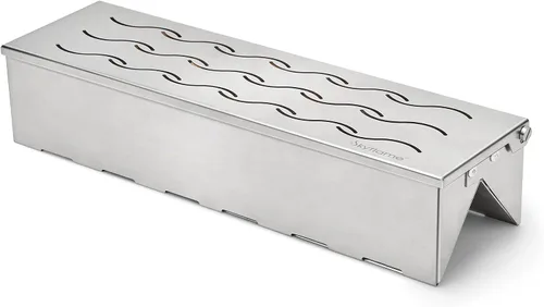 Vista 8 de Skyflame Caja de ahumador de acero inoxidable con lata, doble forma de V, astillas de madera para barbacoa, caja ahumada diseñada con ventilación