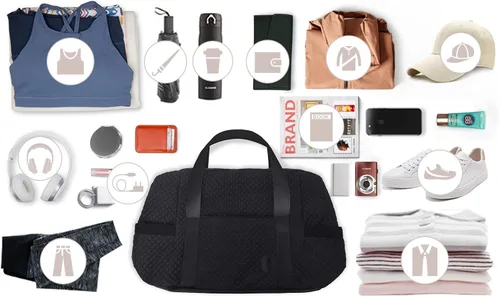 Vista 7 de Bolsa de lona de viaje, bolsa de gimnasio BAGSMART para mujer, bolsa de fin de semana, bolsa de transporte grande para toda la noche, Negro, L