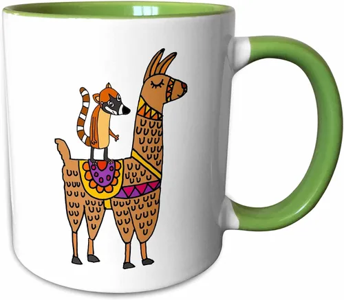 Vista 8 de 3dRose Cute Funny Coati Mundi Riding Llama cartoon 11oz Two-Tone Black Mug