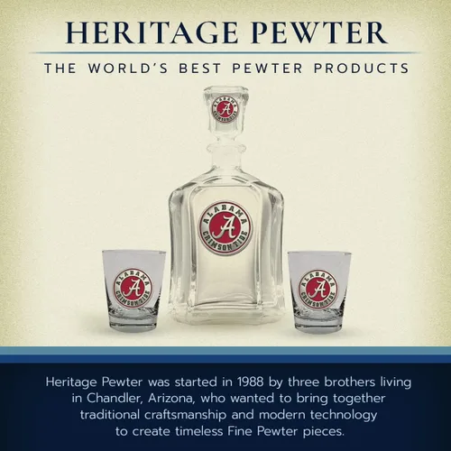 Vista 5 de Heritage Pewter Alabama Contenedor con 2 vasos combinados Contenedores de vidrio de 24 onzas con 2 vasos de agua Vidrio de peltre elaborado por