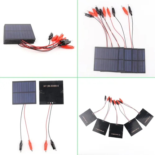 Vista 6 de 5 paneles solares pequeños, 1 W, 5 V, 200 mA, mini panel solar fotovoltaico de células solares con clip de alambre de 3.524 in x 3.524 in