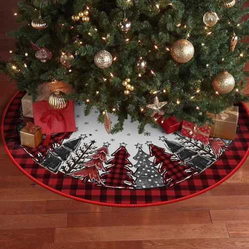 Vista 5 de AVOIN colorlife Falda de Árbol de Navidad de Cuadros Buffalo de 36 Pulgadas, Alfombrilla de Árbol Decorativa para Vacaciones de Invierno