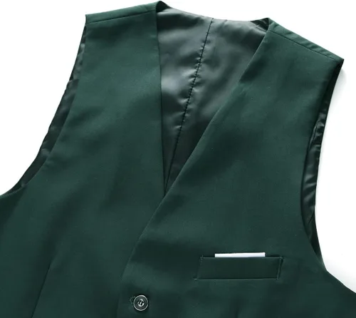 Vista 4 de UNINUKOO Chaleco de traje para hombre, ajustado, vestido formal, chaleco casual de cuatro botones, chaleco de traje de esmoquin