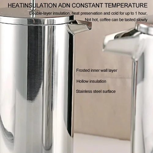 Vista 4 de French Press - Cafetera de doble pared de acero inoxidable de grado 304 para café expreso y tetera, sin óxido, apta para lavavajillas, 34 onzas