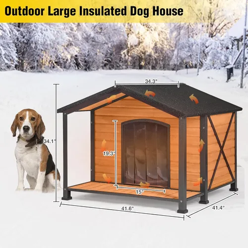 Vista 8 de AIVITUVIN Casa para perros con calefacción para exteriores con almohadilla térmica, casa aislada para perros con marco de metal antimasticación
