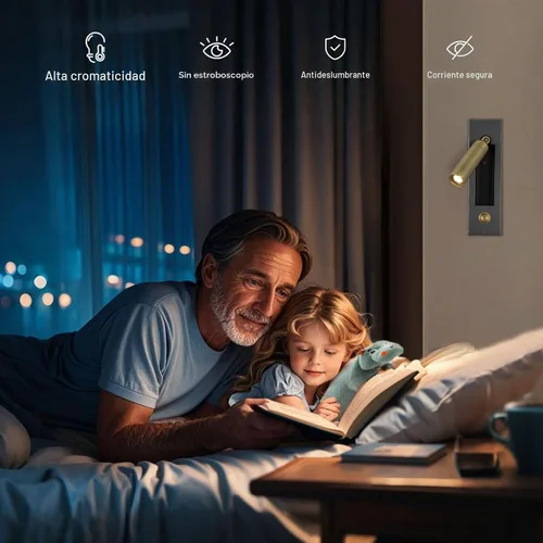 Vista 2 de Lámpara LED para dormitorio, lámpara de pared para cabecero, luz de lectura de mesita de noche, lámparas de pared con interruptor de pulsador