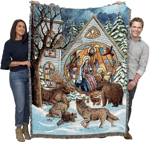Vista 10 de Pure Country Weavers - Cobija con flecos de algodón, tejida, 72 x 54, flores de Navidad, fabricada en EE.UU.