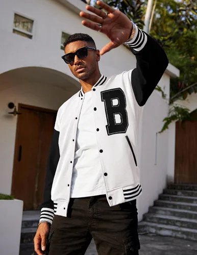Vista 3 de COOFANDY Chaqueta Varsity para hombre, ajuste regular, casual, letterman, béisbol, bomber