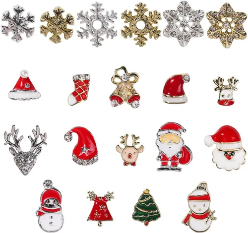 Vista 7 de 20 dijes de uñas de Navidad, copos de nieve 3D, muñeco de nieve, Papá Noel, alce, ciervo, para uñas acrílicas, invierno, Navidad, lindas gemas