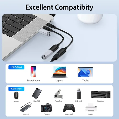 Vista 7 de Adaptador USB C a USB OTG para Android, 5Gbps On The Go USB3.0 USBC macho a USB-A hembra Adaptador Android OTG Cable para Samsung Galaxy S26 S25 FE