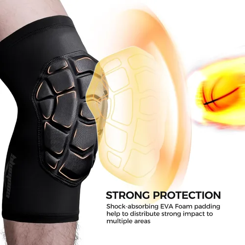 Vista 2 de COOLOMG Rodilleras protectoras para lucha libre, baloncesto, fútbol, voleibol, jóvenes, niños y adultos, rodilleras de compresión, color negro, XS