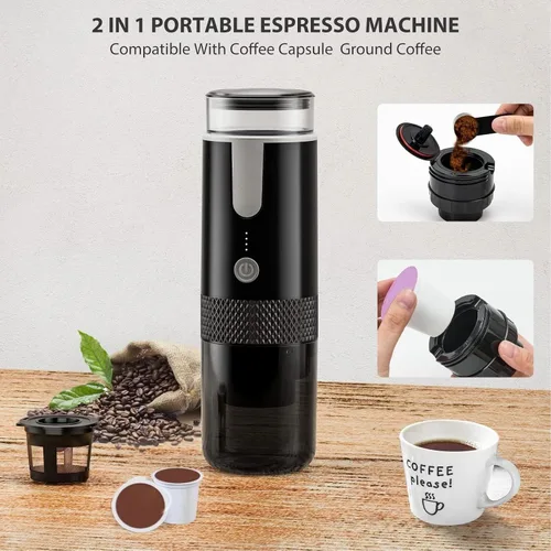 Vista 3 de Asixxsix Cafetera portátil, máquina de café expreso recargable, fácil de operar, mini cafetera de mano compatible con cápsulas de café molido
