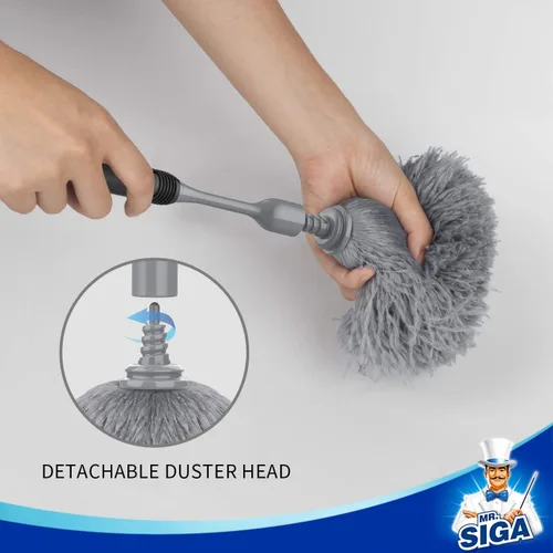Vista 4 de MR.SIGA Plumero de microfibra delicado, mango cómodo antideslizante, cabezal de plumero lavable desmontable, gris y negro