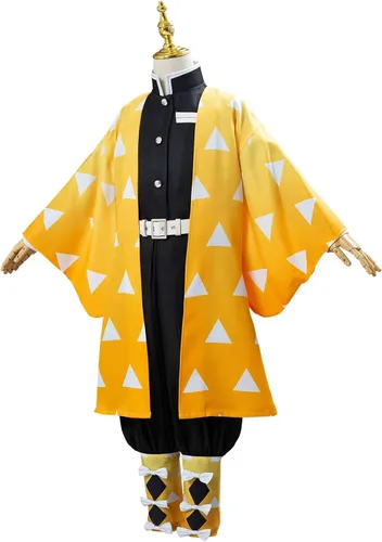 Vista 2 de Agatsuma Zenitsu - Disfraz de capa para niños disfraz de cosplay de Halloween kimono bata de anime uniforme