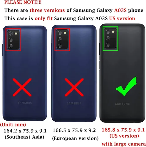 Vista 2 de Funda para Galaxy A03S, con protector de pantalla, grado militar, 16 pies, probada contra caídas con soporte magnético, funda protectora de montaje