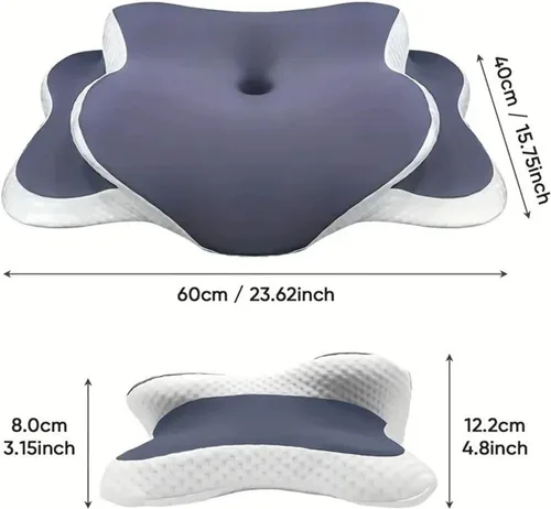 Vista 2 de Almohada de espuma viscoelástica – Almohada cervical para aliviar el dolor de cuello, contorno ortopédico ergonómico para el cuello para dormir Azul
