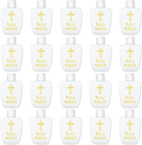 Vista 9 de 100 botellas de agua bendita de plástico de 2 onzas, recipientes vacíos con cruz dorada para católicos, cristianos, Halloween, primera comunión