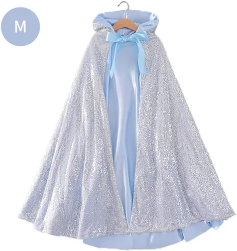 Vista 2 de Capa de princesa con capucha para niñas pequeñas, cosplay, capa de Elsa, capas de princesa azul, Navidad, Halloween, accesorios de fiesta