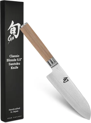 Vista 10 de Shun Cuchillo Santoku clásico de 5 1/2" Handcrafted Japanese All Purpose Knife, VG-MAX Core, Damascus Stainless Steel Cladding, Pakkawood Handle