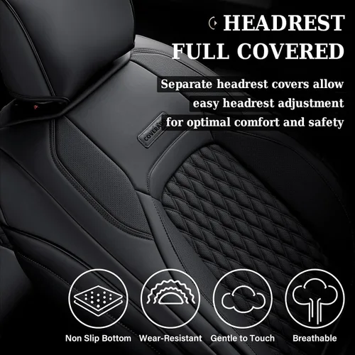 Vista 54 de Coverado Juego completo de fundas de asiento de ajuste personalizado para Chevy Silverado/GMC Sierra 2014-2018 1500, 2015-2019 2500HD 3500HD Negro