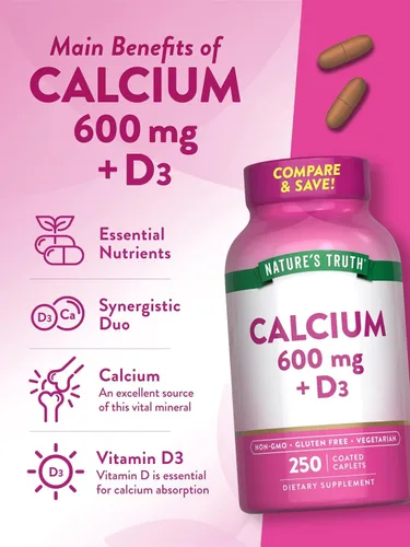 Vista 3 de Nature's Truth Calcio 600 mg + suplemento dietético D3 - 250 comprimidos, paquete de 2