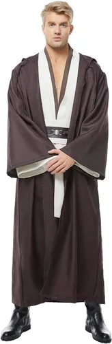 Vista 3 de Disfraz de túnica para hombre, disfraz de cosplay, trajes de Halloween, bata con capucha, conjunto completo