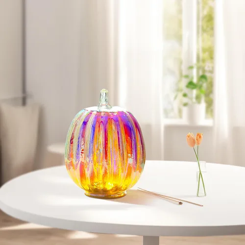 Vista 8 de Romingo Luz de calabaza de cristal de mercurio con temporizador para decoraciones de calabaza de Halloween, decoración de otoño y Acción de Gracias