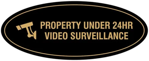 Vista 18 de Cartel de vigilancia oval PROPERTY UNDER 24HR - Negro - Pequeño (1 paquete)