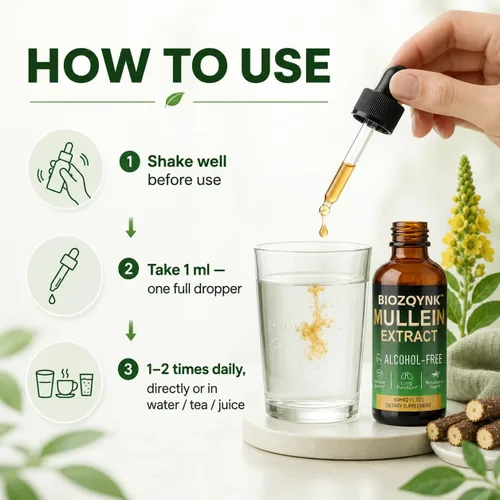 Vista 6 de Gotas de extracto de hoja de gordolobo - Apoyo pulmonar, respiratorio e inmunológico, 2 onzas líquidas Sublingual liquid drops; mullein leaf