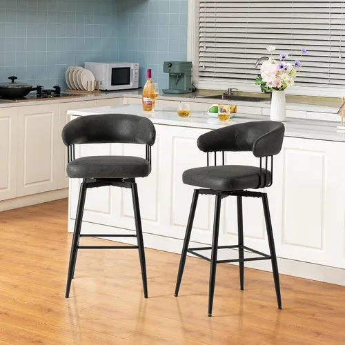 Vista 15 de Glitzhome Juego de 2 taburetes de bar giratorios de 31.5 pulgadas de altura de asiento, modernos taburetes de bar de tela verde cazador de mediados