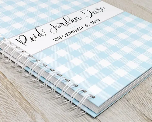 Vista 2 de Baby Memory Book - Hard Cover First Year Album Personalized with Baby’s Name - Boy Baby Journal (Blue Gingham)