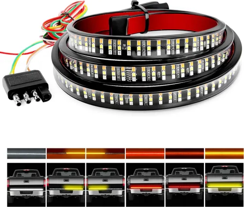 Vista 12 de Nilight - Barra de luz para puerta trasera de camión de 56 pulgadas con marco de aluminio, triple fila, tira de 576 LED con luces de freno rojas