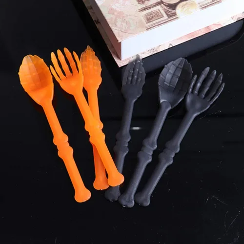 Vista 3 de NUOBESTY Juego de vajilla de Halloween, 3 piezas de calavera, tenedores, cucharas, cubiertos decorativos para fiesta, cocina, comedor, bar