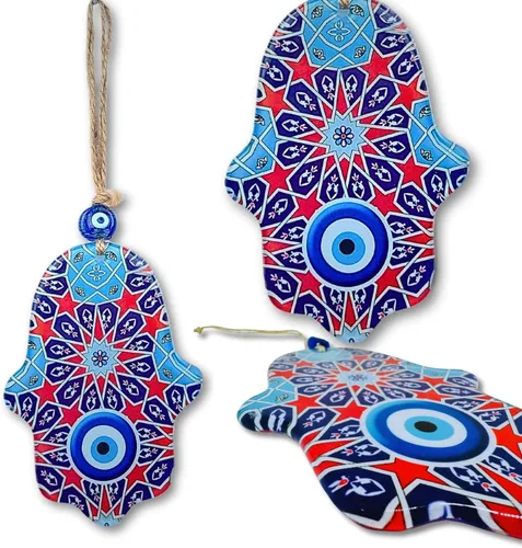 Vista 5 de Juego de regalo hecho a mano de protección ocular de 3 piezas, dijes Fusion Hamsa Hand Evil Eye, adornos de decoración de pared con atrapasueños