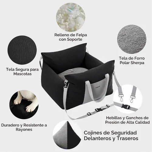 Vista 4 de Lesure Asiento de Coche Elevador para Perros Pequeños - Asiento de Coche Impermeable para Perros con Bolsillos de Almacenamiento, Correa