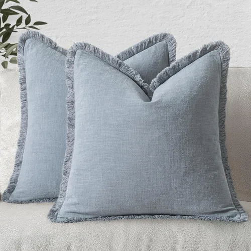 Vista 27 de MIULEE Juego de 2 fundas de almohada decorativas de lino neutro con flecos, fundas de cojín de estilo bohemio con borlas para sofá, cama, sala