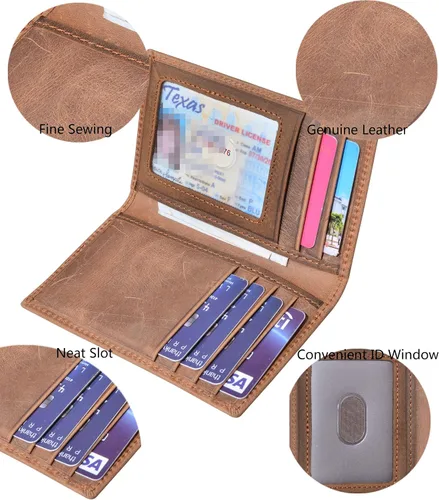 Vista 6 de Billetera delgada de cuero auténtico con bolsillo frontal espacio para identificación y tarjetero con tecnología RFID
