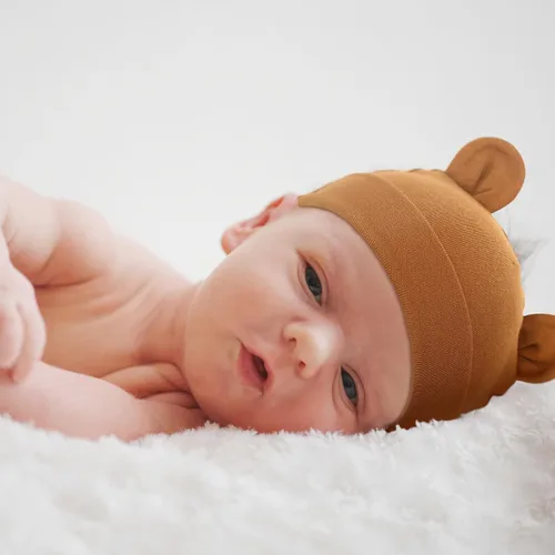 Vista 7 de 10 unidades de gorro de bebé recién nacido, con orejas de oso, gorro de hospital de algodón para recién nacidos, sombrero de hospital para niños