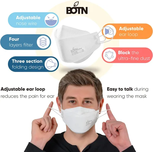 Vista 2 de BOTN 10 máscaras faciales grandes negras KF94 protectoras y de seguridad para adultos, filtro de 4 capas y diseño 3D, correa ajustable, calidad