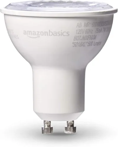 Vista 2 de Amazon Basics - Bombilla LED MR16, equivalente a 50 vatios, 7 vatios de eficiencia energética, base GU10, blanco cálido 3000K, regulable, vida útil