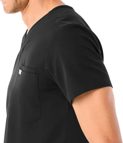 Vista 9 de FIGS Leon - Camiseta médica para hombre, 3 bolsillos, ajuste a medida, cuello en V moderno, elástico en 4 direcciones, absorbe la humedad BLK